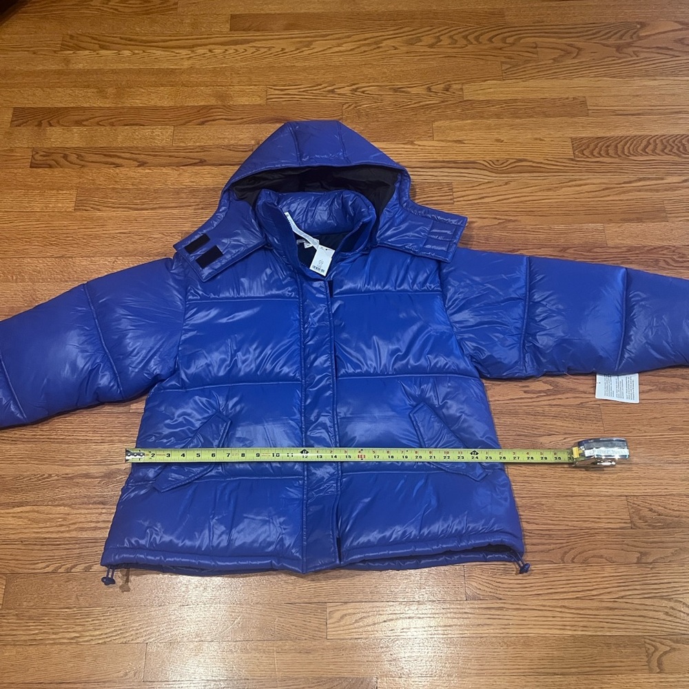 Topshop Shiny Cobalt Hooded Puffer Jacket